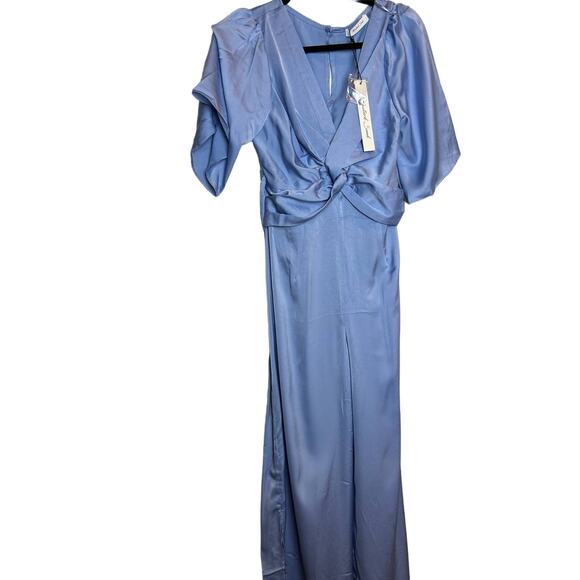 Mustard Seed Pants - Mustard Seed Boutique Blue Jumpsuit Size Small Satin Feel Wide Leg Pastel
